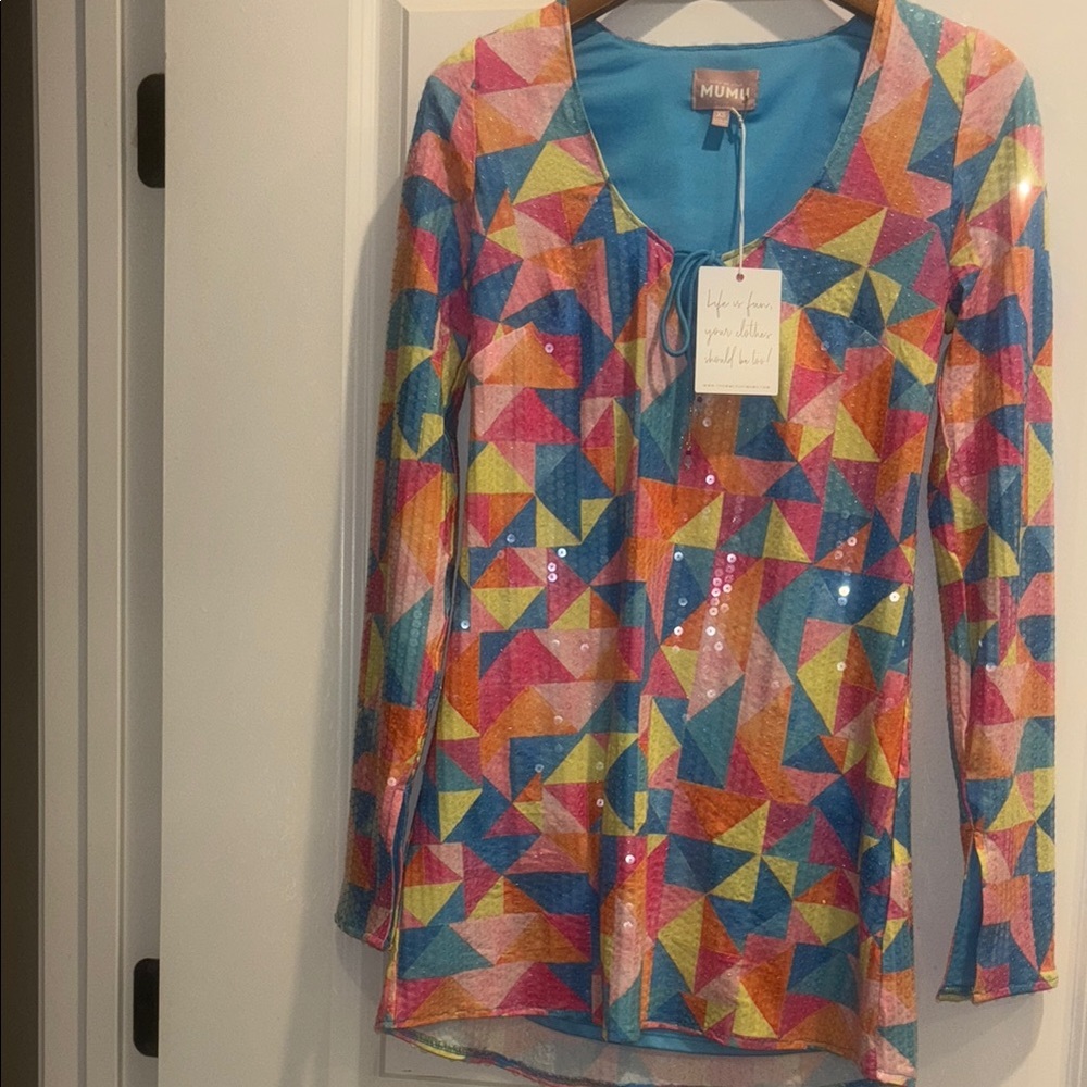 Vibrant Geometric Sequin Blouse